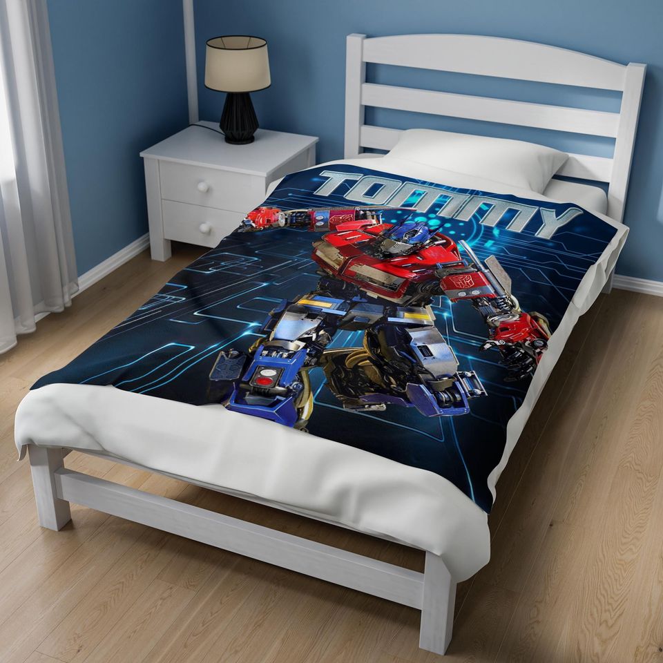 Custom Transformer Blanket, Personalized Robot Blankets, Boy Bed Room Blanket