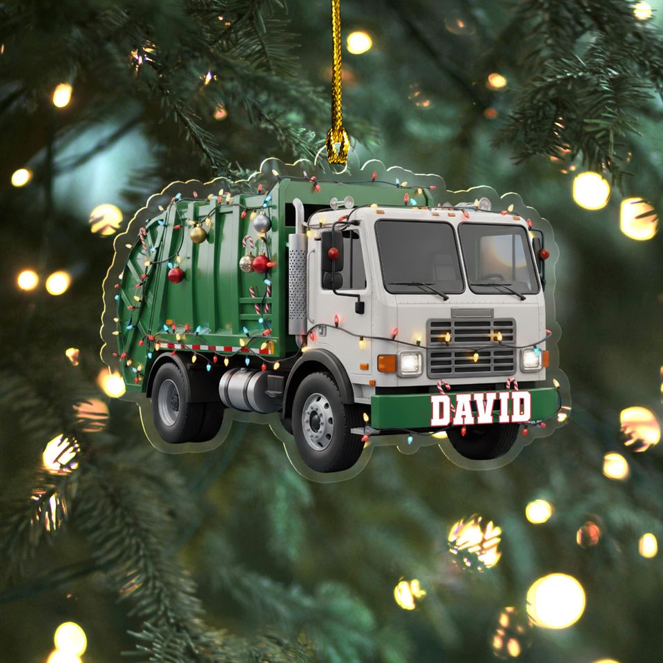 Personalized Garbage Truck Ornament, Trash Truck Christmas Acrylic Ornament