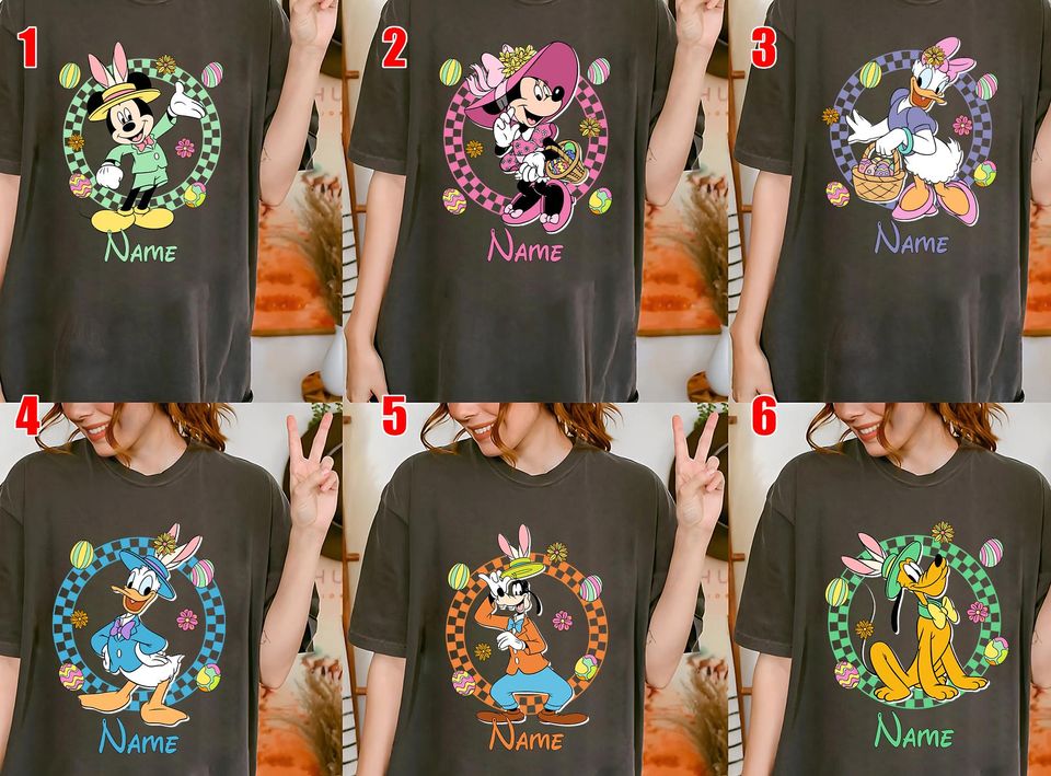 Personalized Multi Characters Checkered Mickey & Friends Disney Easter Shirts