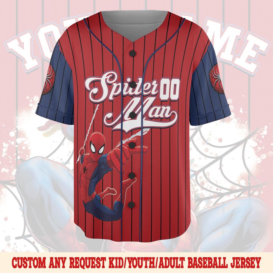 Custom Spiderman Baseball Jersey, Personalized Superhero Jersey
