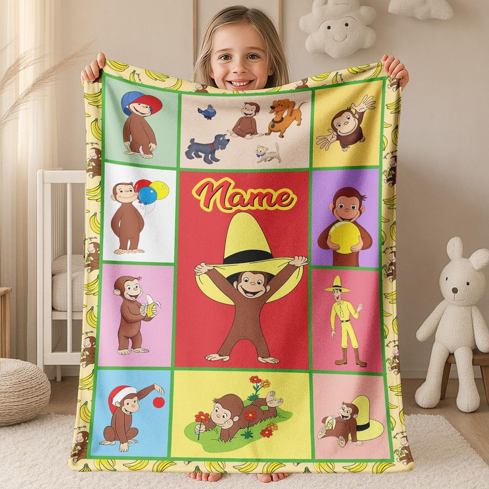 Personalized Curious George Blanket, Curious George Blanket, Custom Name Blanket