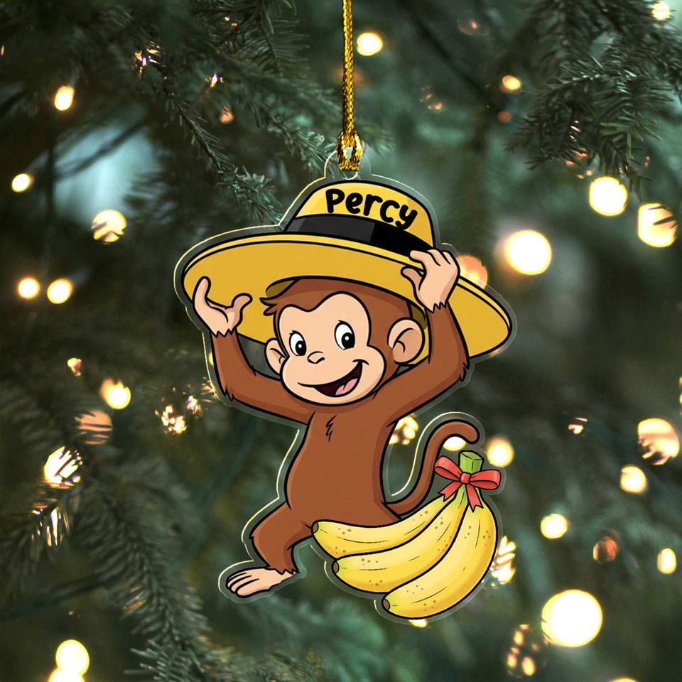Custom Curious George Ornament, Custom Name and Year, Customized Curious George
