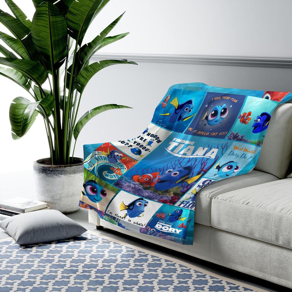 Funny Finding Dory Custom Blanket, Personalized Finding Nemo Blanket, Dory Nemo Blanket, Mink Sherpa Blanket, Nemo Dory Cartoon