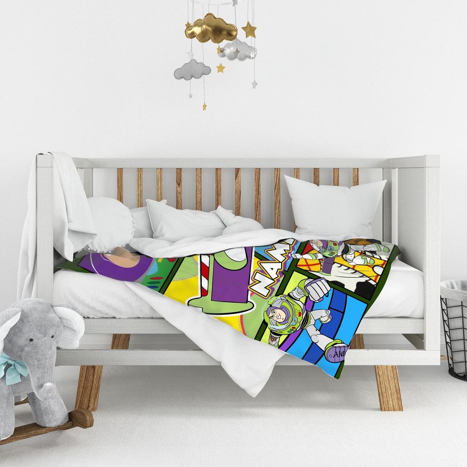 Personalized Buzz Lightyear Blanket, Custom Name Animated Character Plush Fleece Blanket