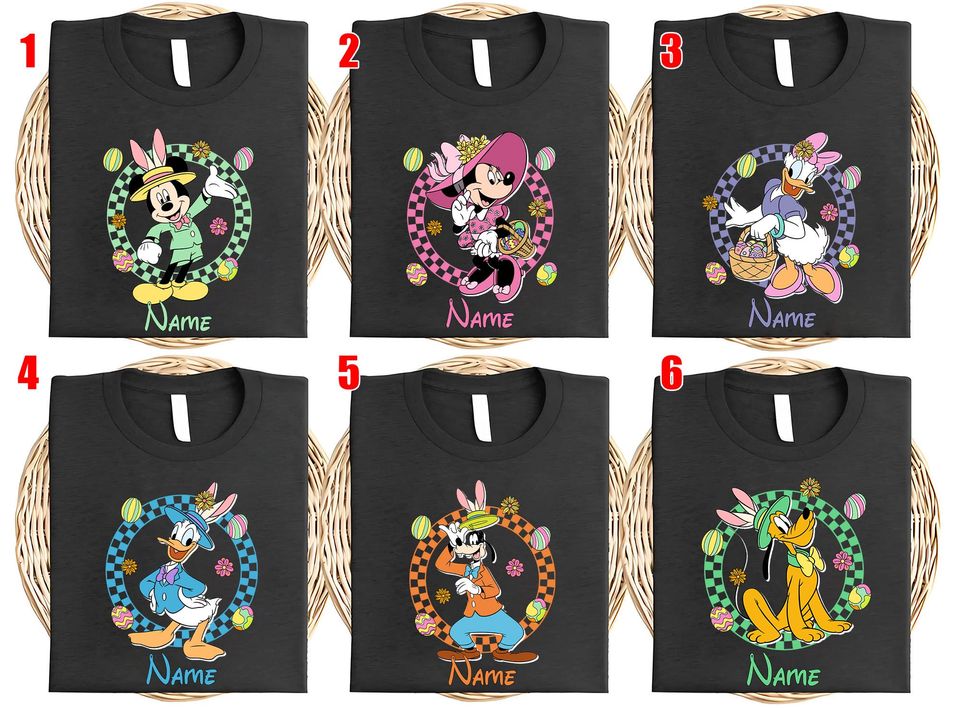 Personalized Multi Characters Checkered Mickey & Friends Disney Easter Shirts