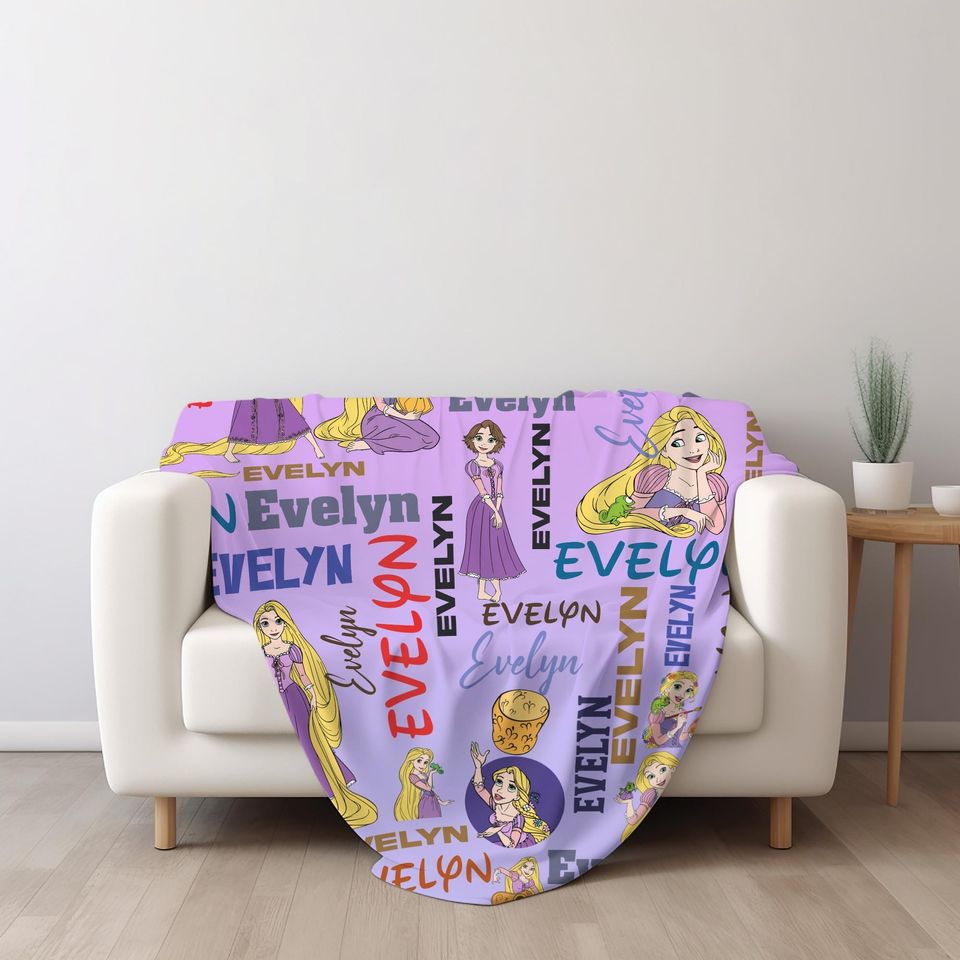 Personalized Tangled Rapunzel Blanket, Watercolor Disney Princess Blanket