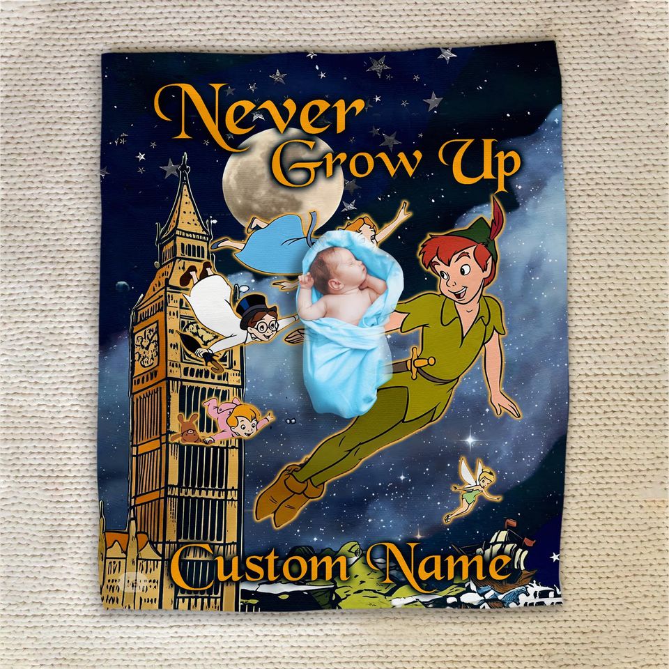 Personalized Watercolor Disney Peter Pan Blanket, Peter Pan Wendy Tinker Bell