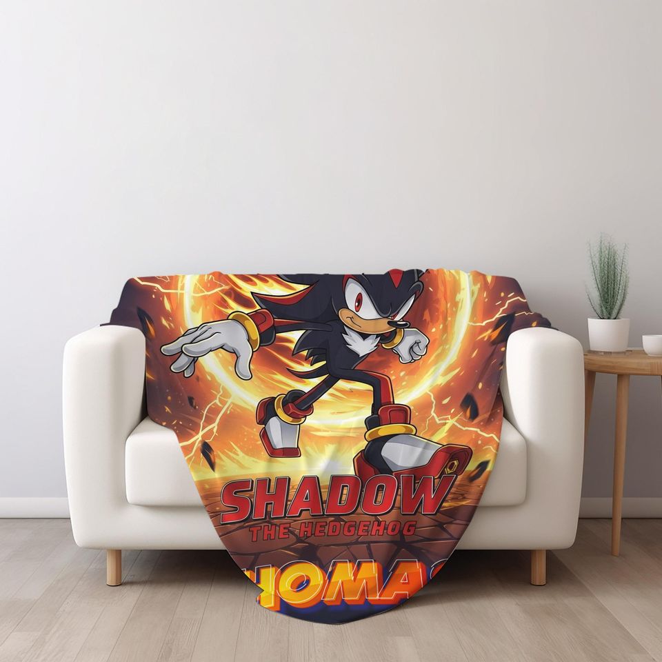 Custom Shadow The Hedgehog Blanket, Personalized Cartoon Hedgehog Minky Sherpa Blanket