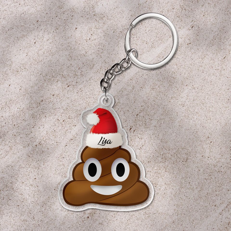 Poop Emoji Santa Hat Custom Christmas Keychain