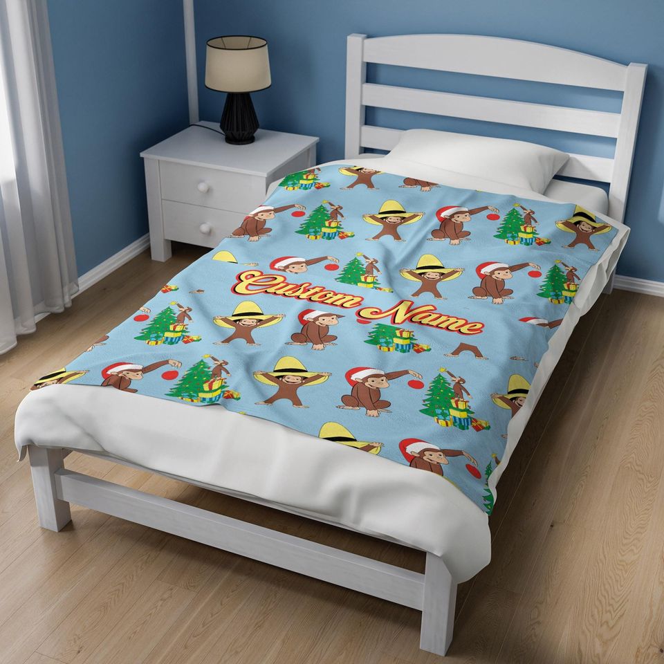 Personalized Curious George Christmas Blanket, Curious George Christmas Blanket