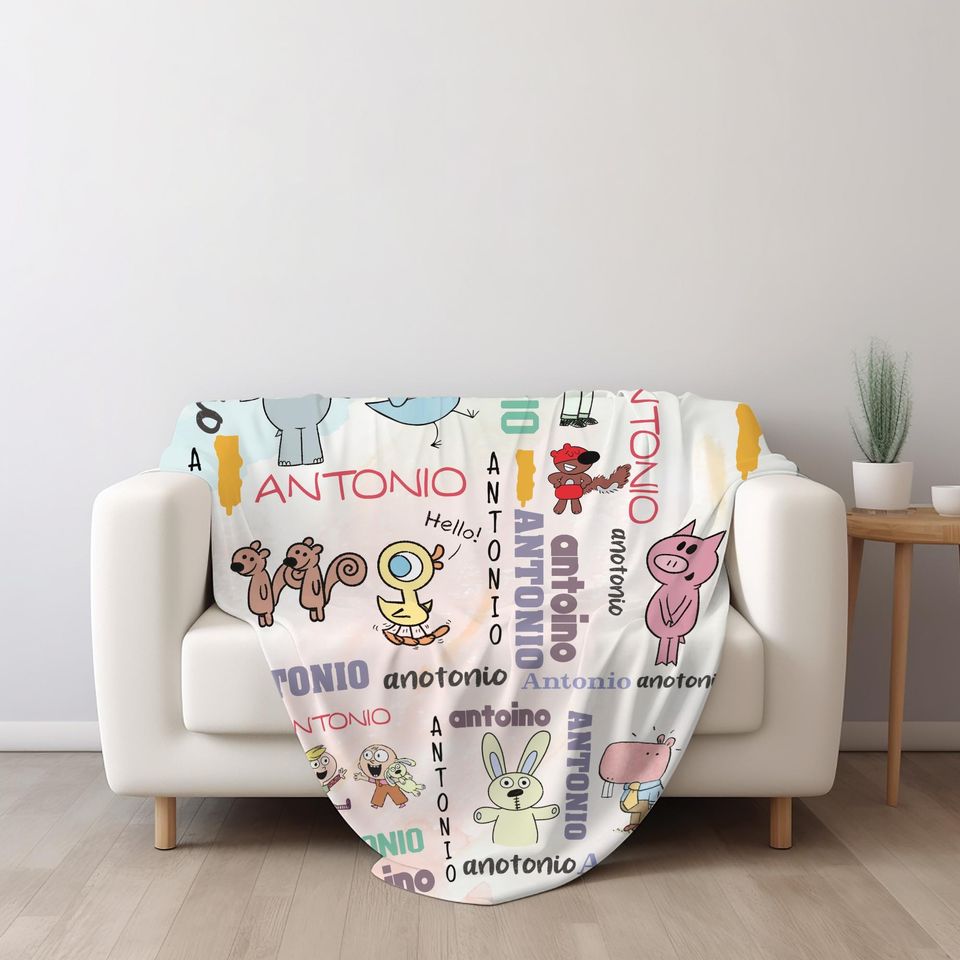 Personalized Elephant And Piggie Blanket, Custom Name Blanket