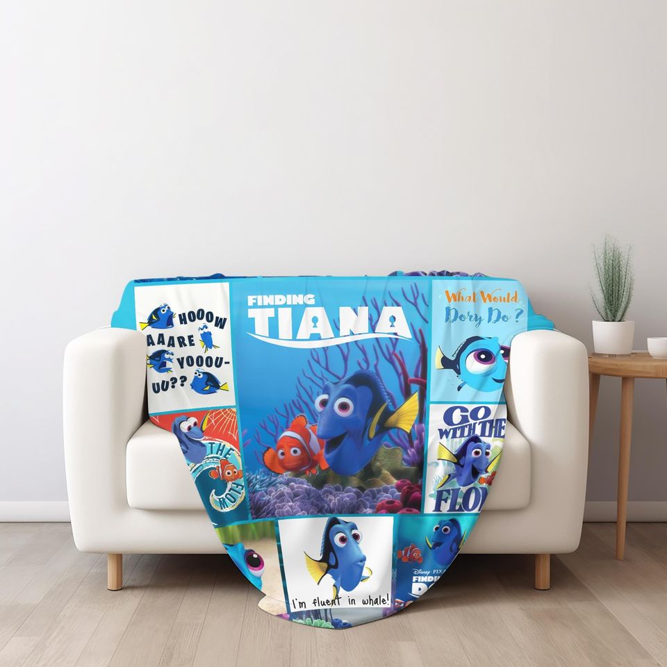 Funny Finding Dory Custom Blanket, Personalized Finding Nemo Blanket, Dory Nemo Blanket, Mink Sherpa Blanket, Nemo Dory Cartoon