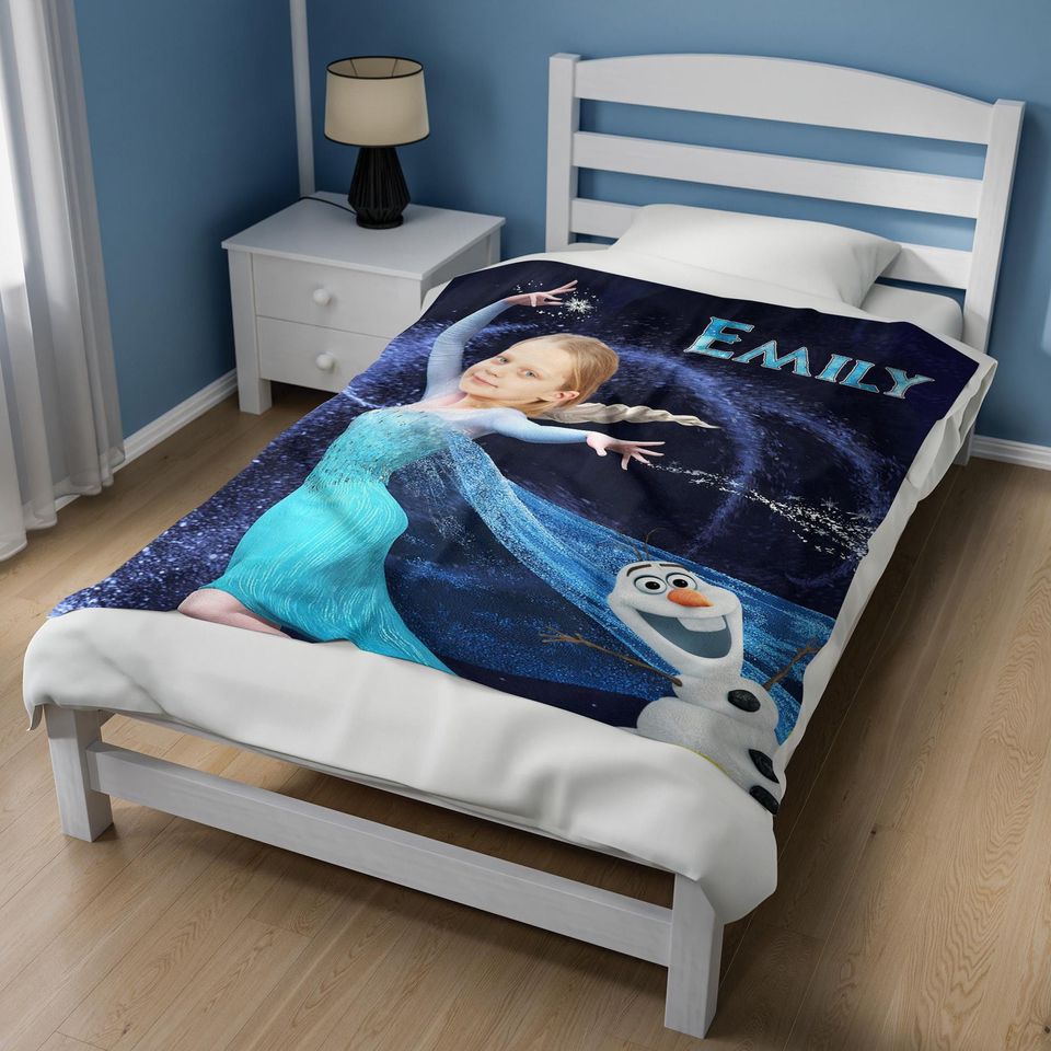 Personalized Disney Princess Blanket, Face Photo Name Girl Blanket
