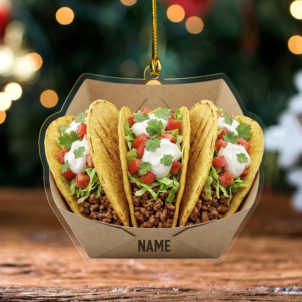 Personalized Taco Christmas Acrylic Ornament: 2D Flat Acrylic, Funny Foodie Gift