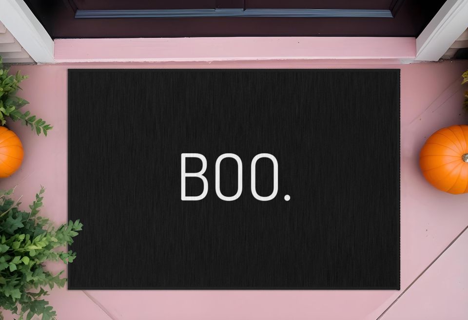 Halloween doormat boo rug black boo doormat for Halloween ghost doormat minimalist Halloween mat classy Halloween decor simple