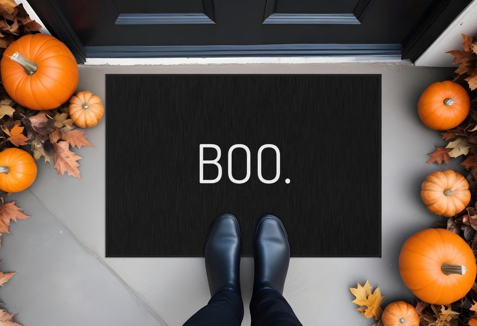 Halloween doormat boo rug black boo doormat for Halloween ghost doormat minimalist Halloween mat classy Halloween decor simple