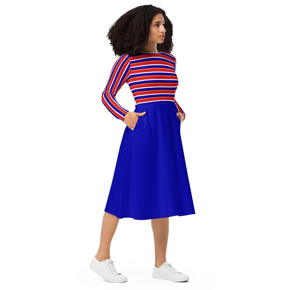 Orange Puppet Friends All-over print long sleeve midi dress