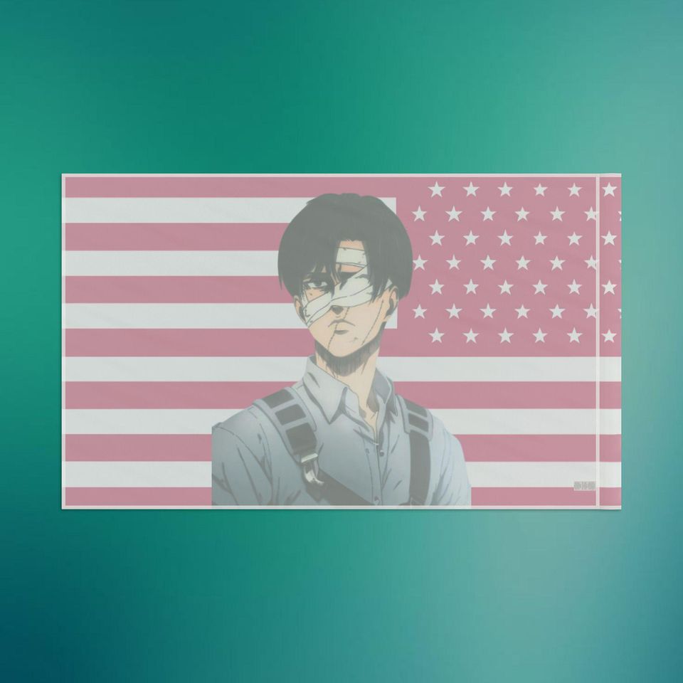 Levi Ackerman Pink Flag, Anime Wall Decor