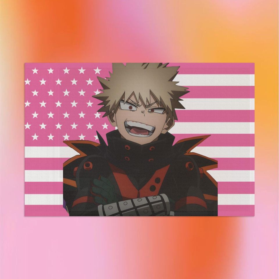 Katsuki Bakugo Pink Flag, Hero Anime Anime Decor