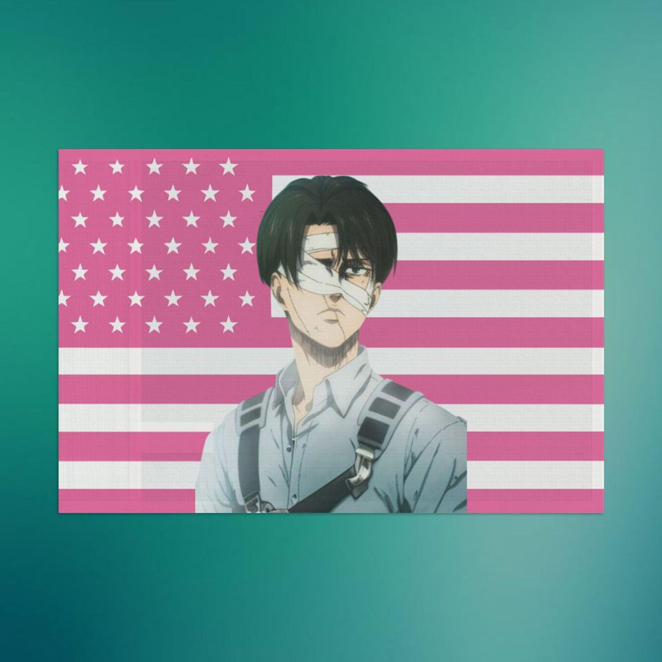 Levi Ackerman Pink Flag, Anime Wall Decor