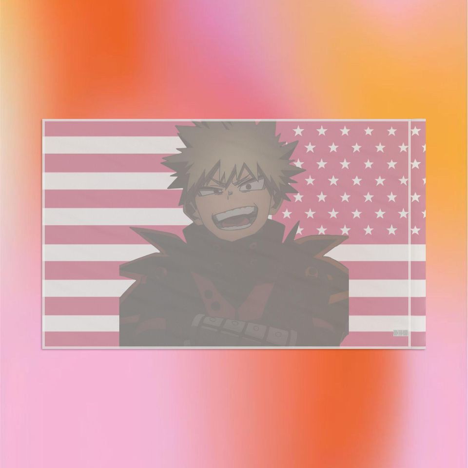 Katsuki Bakugo Pink Flag, Hero Anime Anime Decor