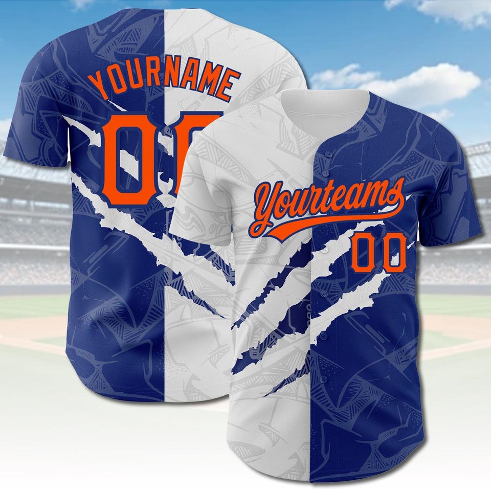 Custom Split Color Baseball Jersey with Personalizable Graffiti Design