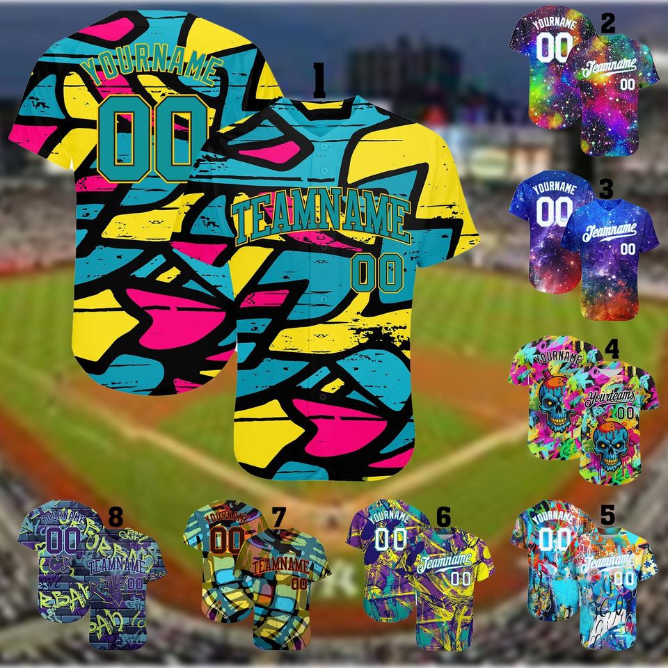 Customizable Baseball Jersey with Graffiti Galaxy Art and Personalized Team Shirt