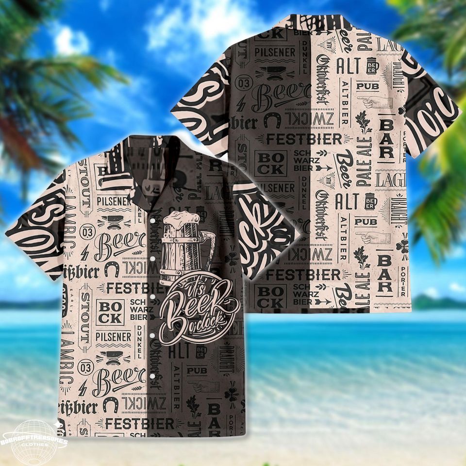 Beer O'Clock Hawaiian Shirt Men’s Aloha Button-Down Luau Shirt