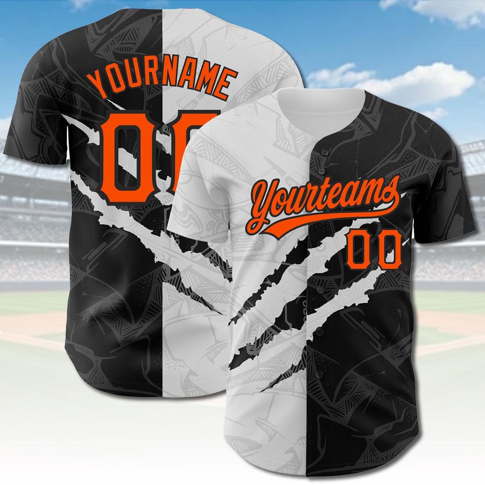 Custom Split Color Baseball Jersey with Personalizable Graffiti Design