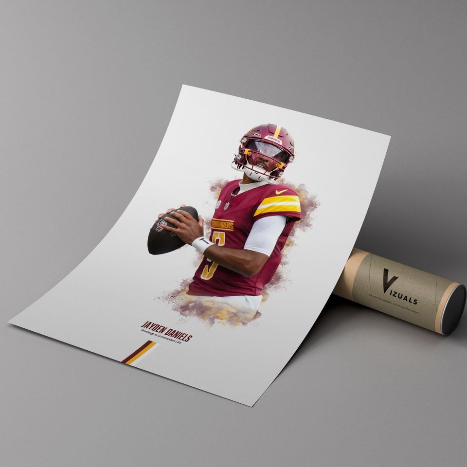 Jayden Daniels Washington Commanders Vertical Football Poster Wall Art