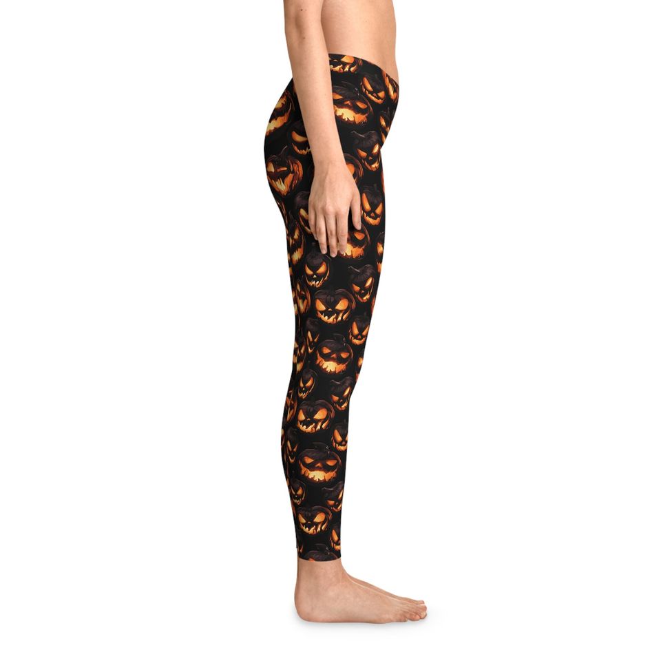 Stretchy Leggings (AOP), Pumpkin, Jack-o-Lantern, Colorful, Dark, Gothic