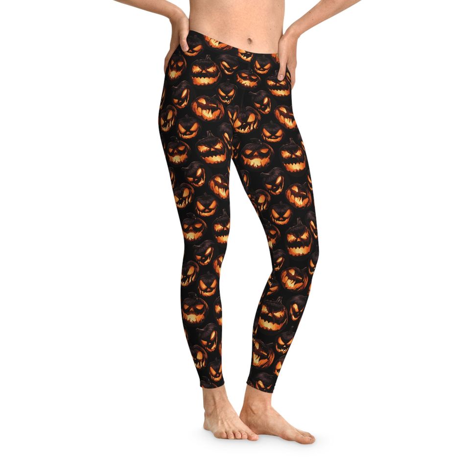 Stretchy Leggings (AOP), Pumpkin, Jack-o-Lantern, Colorful, Dark, Gothic