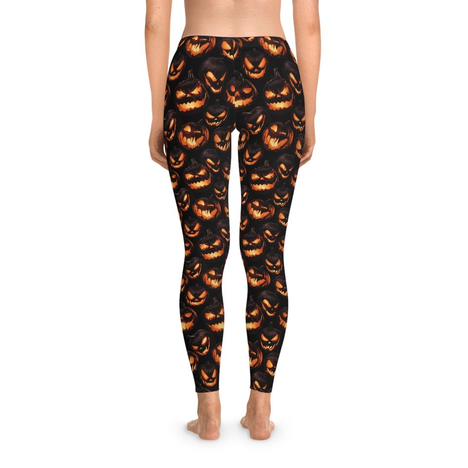 Stretchy Leggings (AOP), Pumpkin, Jack-o-Lantern, Colorful, Dark, Gothic