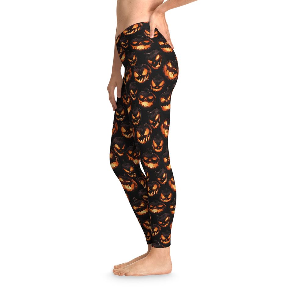 Stretchy Leggings (AOP), Pumpkin, Jack-o-Lantern, Colorful, Dark, Gothic
