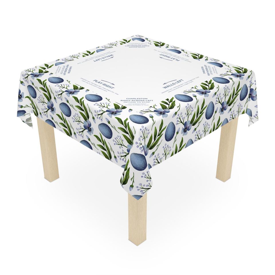 Mahjong Mat, Blue Eggs, Easter Game Night Hostess Gift, Floral Lattice Pattern