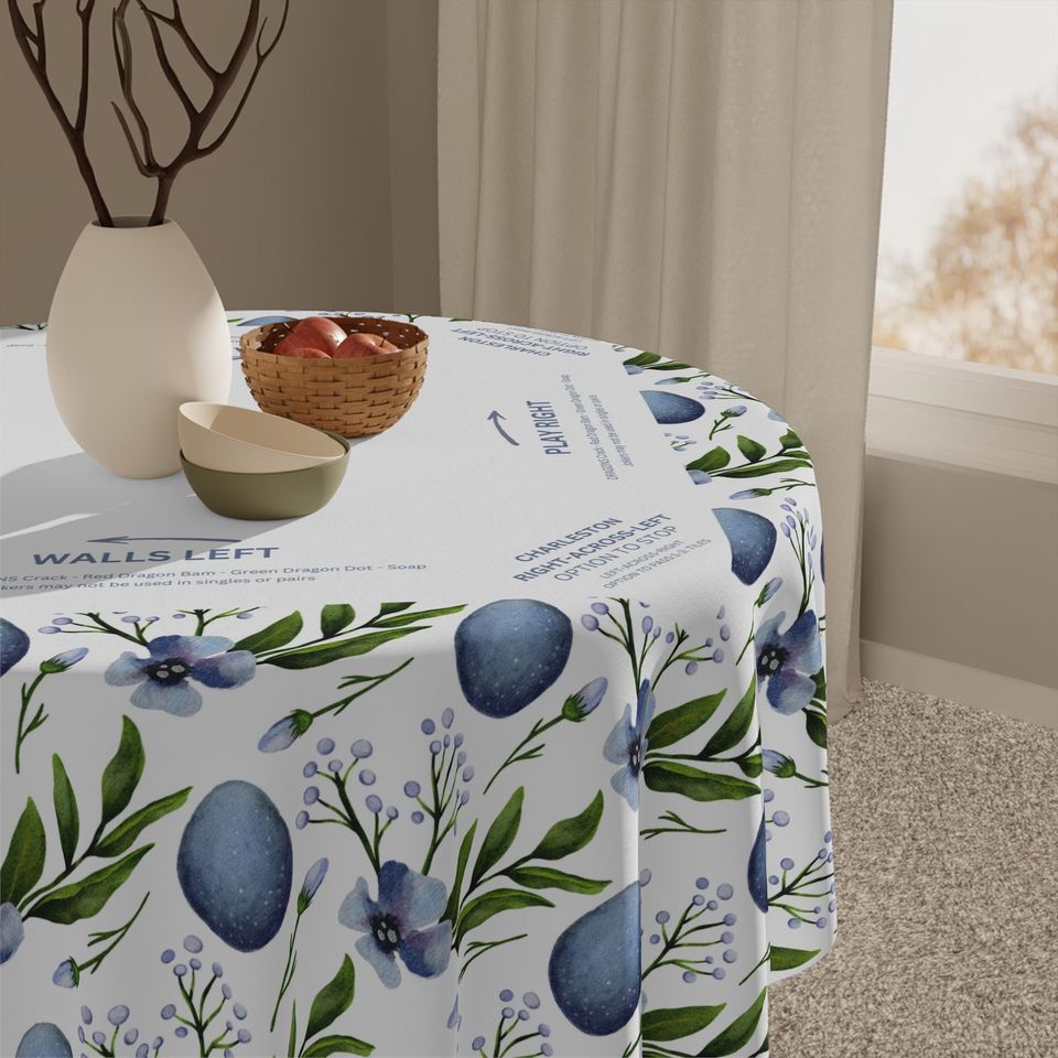 Mahjong Mat, Blue Eggs, Easter Game Night Hostess Gift, Floral Lattice Pattern