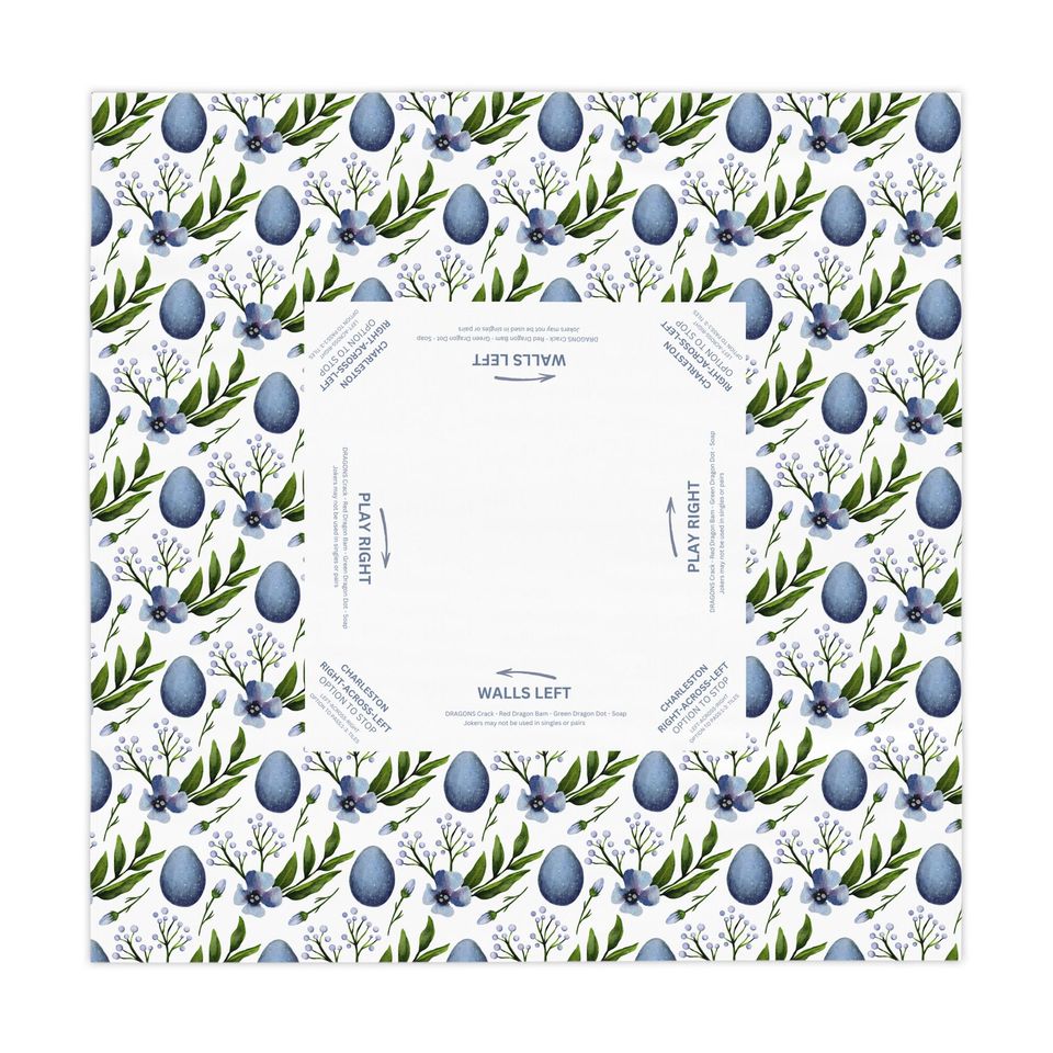 Mahjong Mat, Blue Eggs, Easter Game Night Hostess Gift, Floral Lattice Pattern
