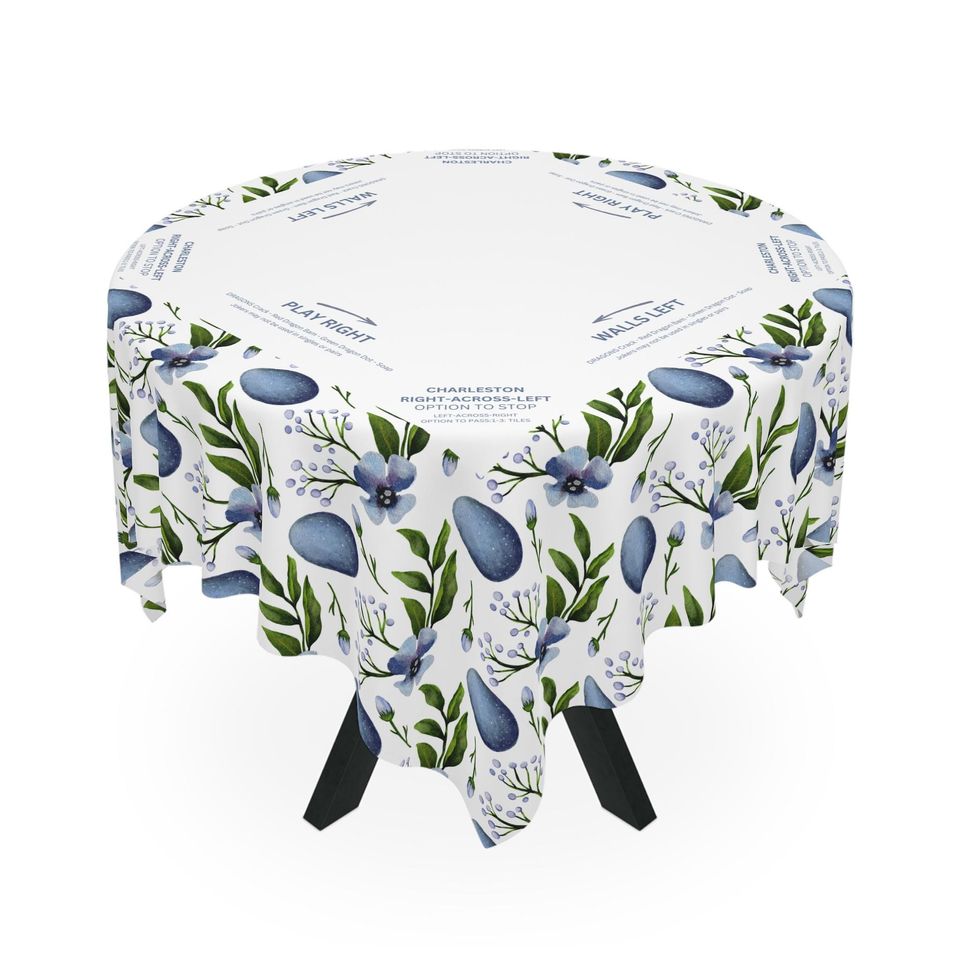 Mahjong Mat, Blue Eggs, Easter Game Night Hostess Gift, Floral Lattice Pattern