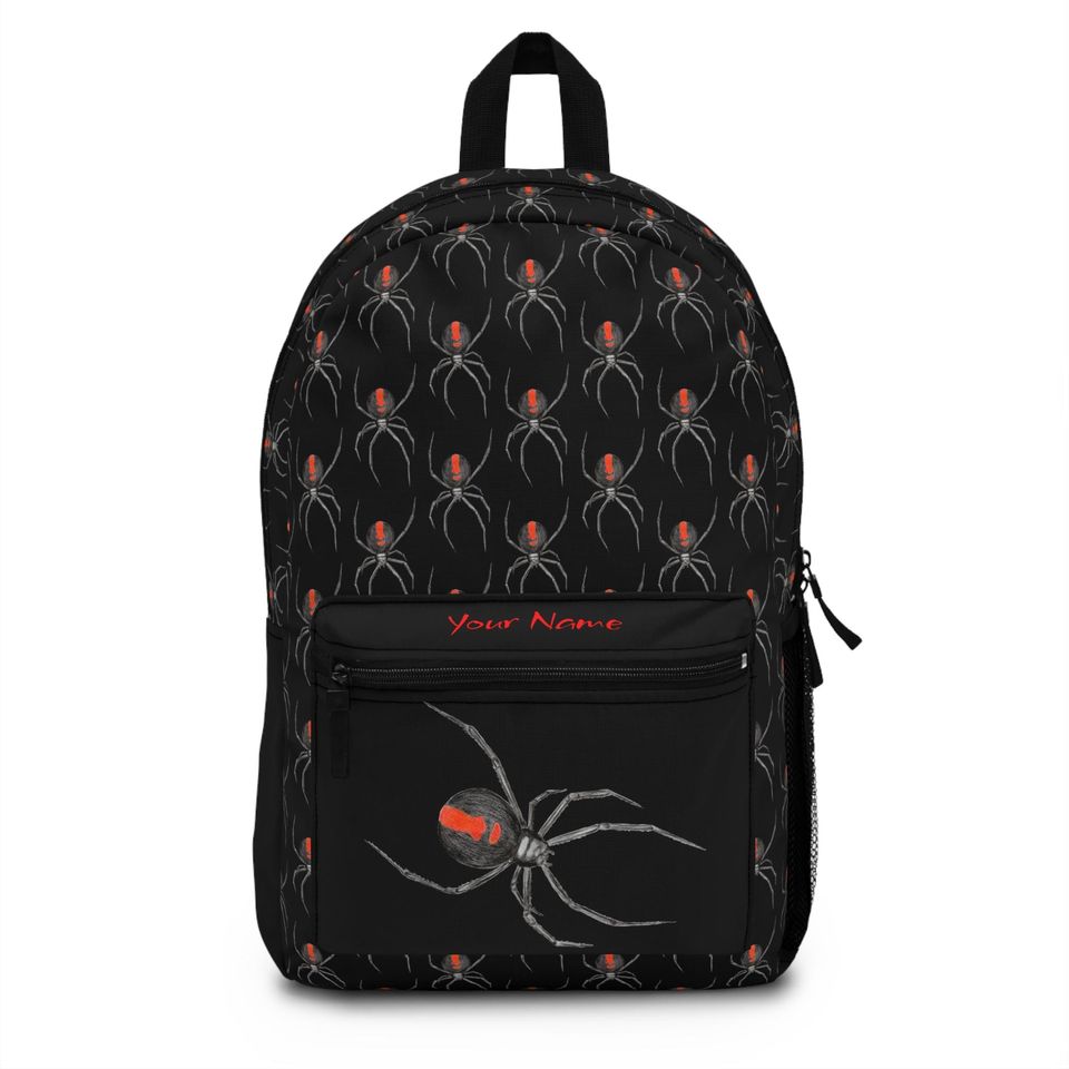 Black Backpack, Redback Spider Design, Personalized