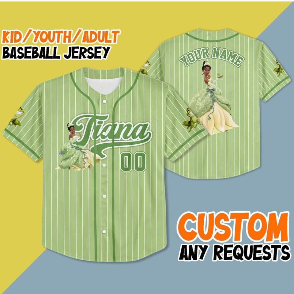 Custom Disney Princess Tiana Brave Baseball Jersey, Custom Tiana Baseball, Disney Princess Baseball Jersey