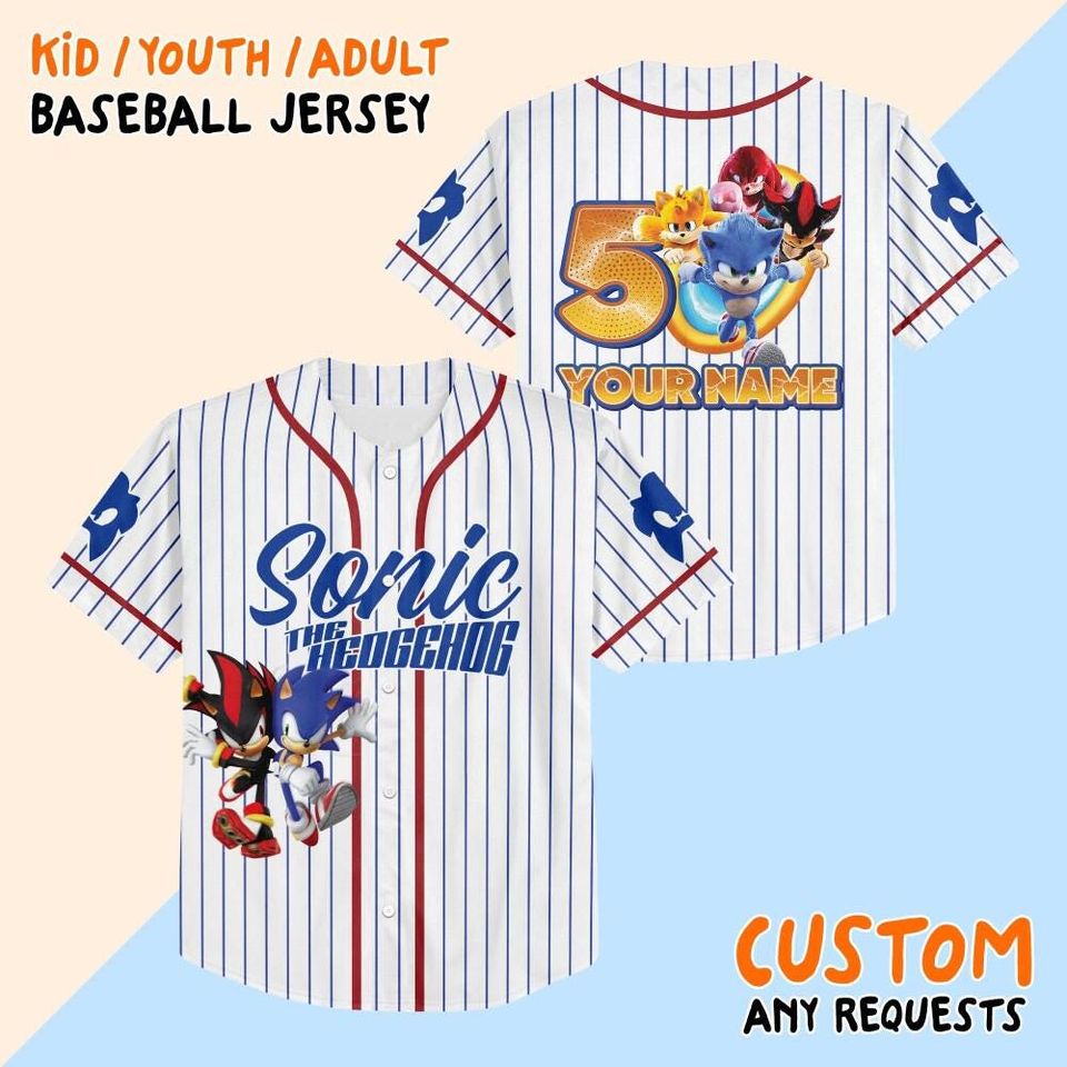 Custom Sonic Shadow The Hedgehog Baseball Jersey, Personalized Number & Name Sonic Jersey, Sonic party jersey, Birthday gift for Kids