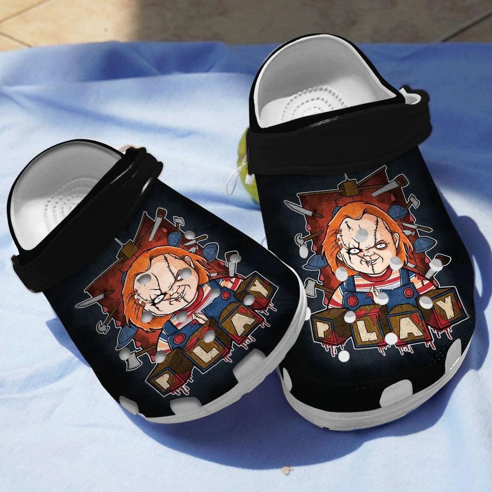Comfortable Clogs Chucky Doll Horror Movie Black Clogs