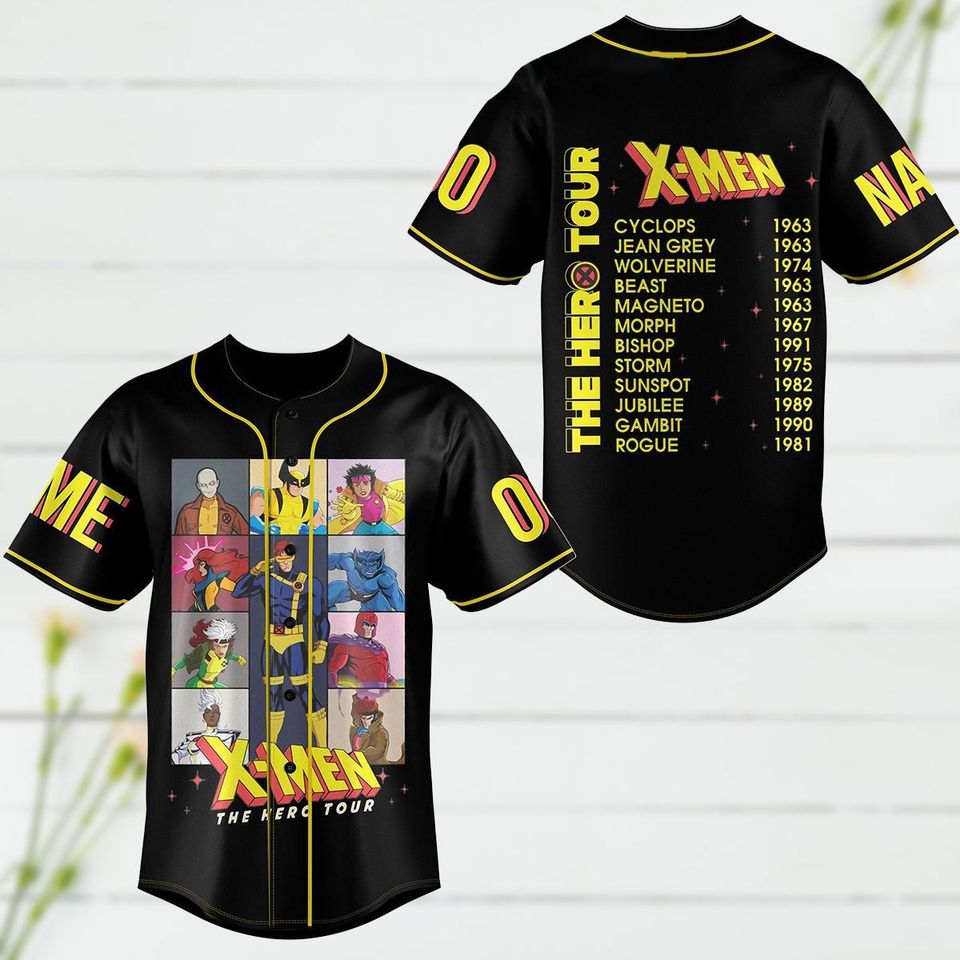 X-Men The Hero Tour Baseball Jersey, Personalized X-Men Comic Baseball Shirt, Avengers Superhero Jersey For Team, Retro Marvel X Men Sh