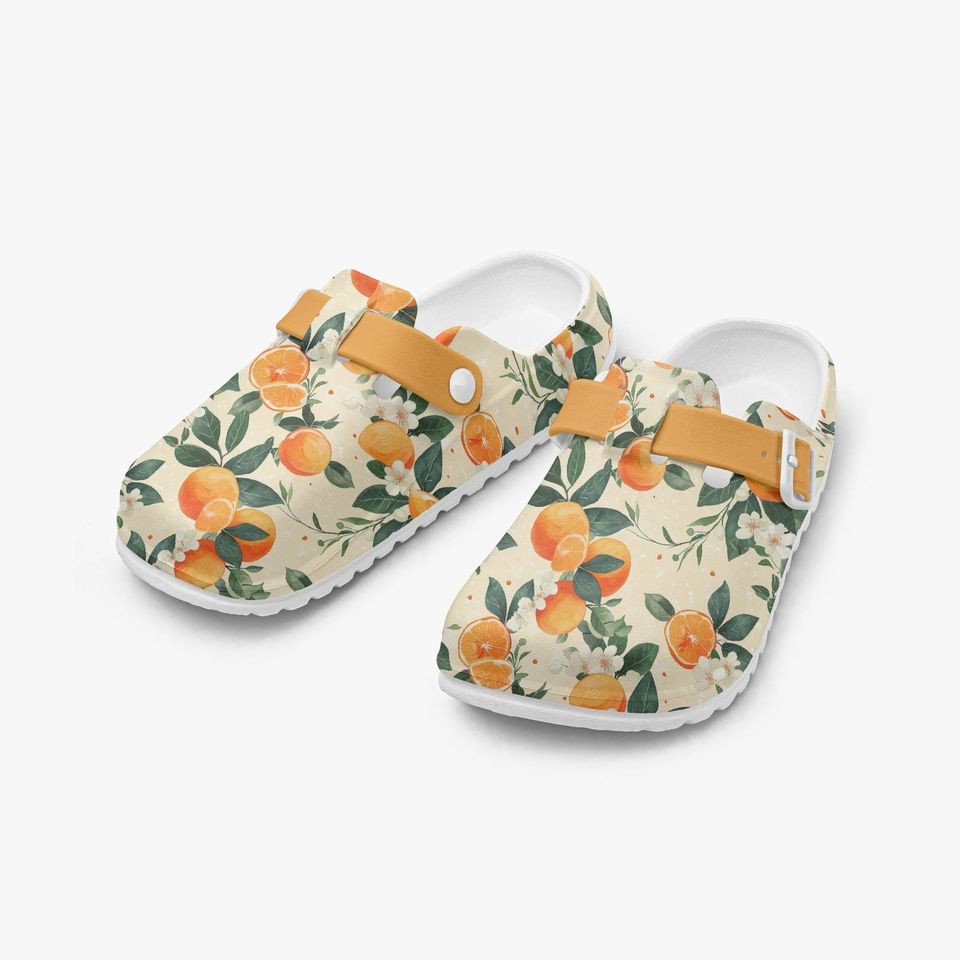 Unisex Slip-On Clogs with Orange Fruit Pattern for Women, Men & Children, Comfortable Nursing Mules