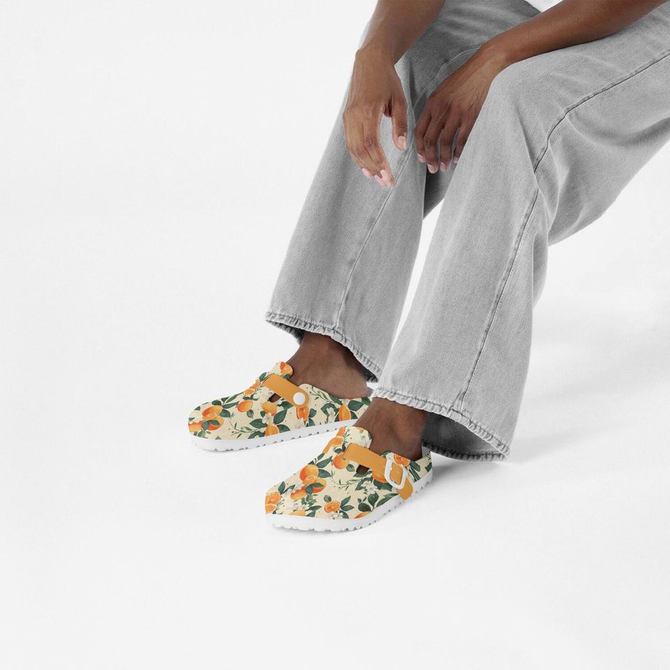 Unisex Slip-On Clogs with Orange Fruit Pattern for Women, Men & Children, Comfortable Nursing Mules