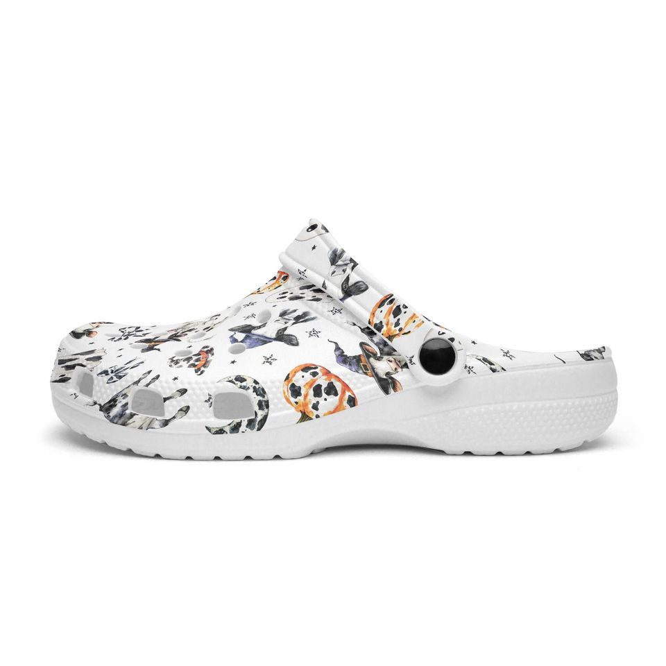 Funny Ghost Women and Men Clogs, Lightweight Garden Shoes with Halloween Cow Pattern, Pumpkin Design, Farm Clogs for Outdoor
