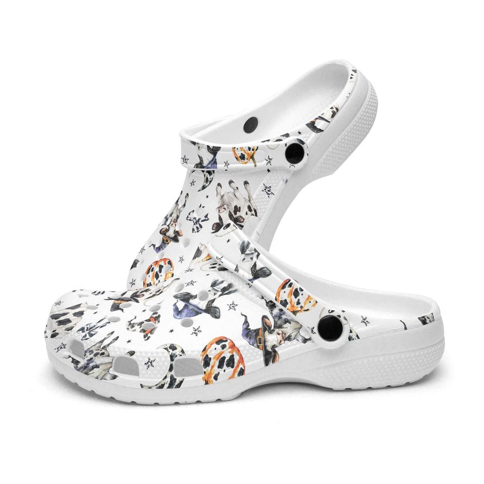Funny Ghost Women and Men Clogs, Lightweight Garden Shoes with Halloween Cow Pattern, Pumpkin Design, Farm Clogs for Outdoor