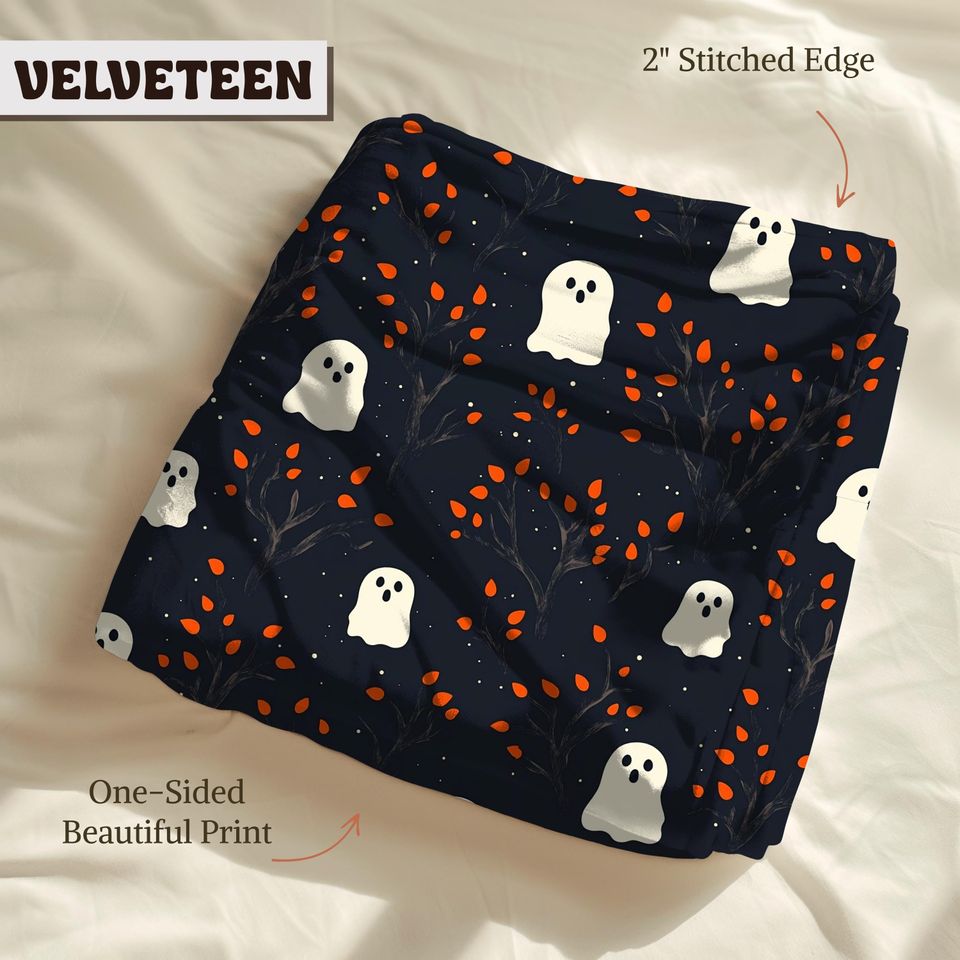 Cozy Halloween Ghost Sherpa Blanket - Cute Fall Blanket - Goth Reading Blanket - Spooky Autumn Home Decor