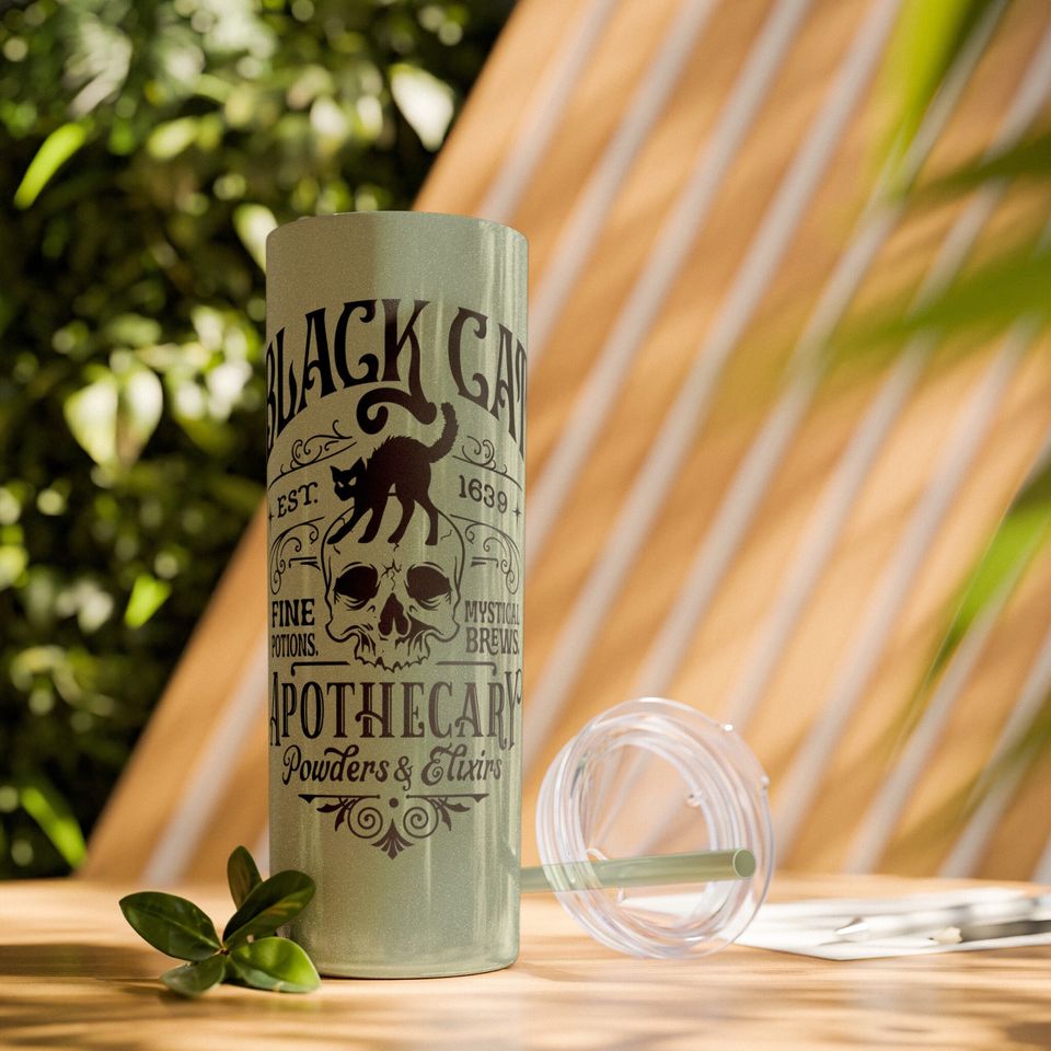 Halloween Tumbler with Straw - Black Cat Apothecary, 20oz