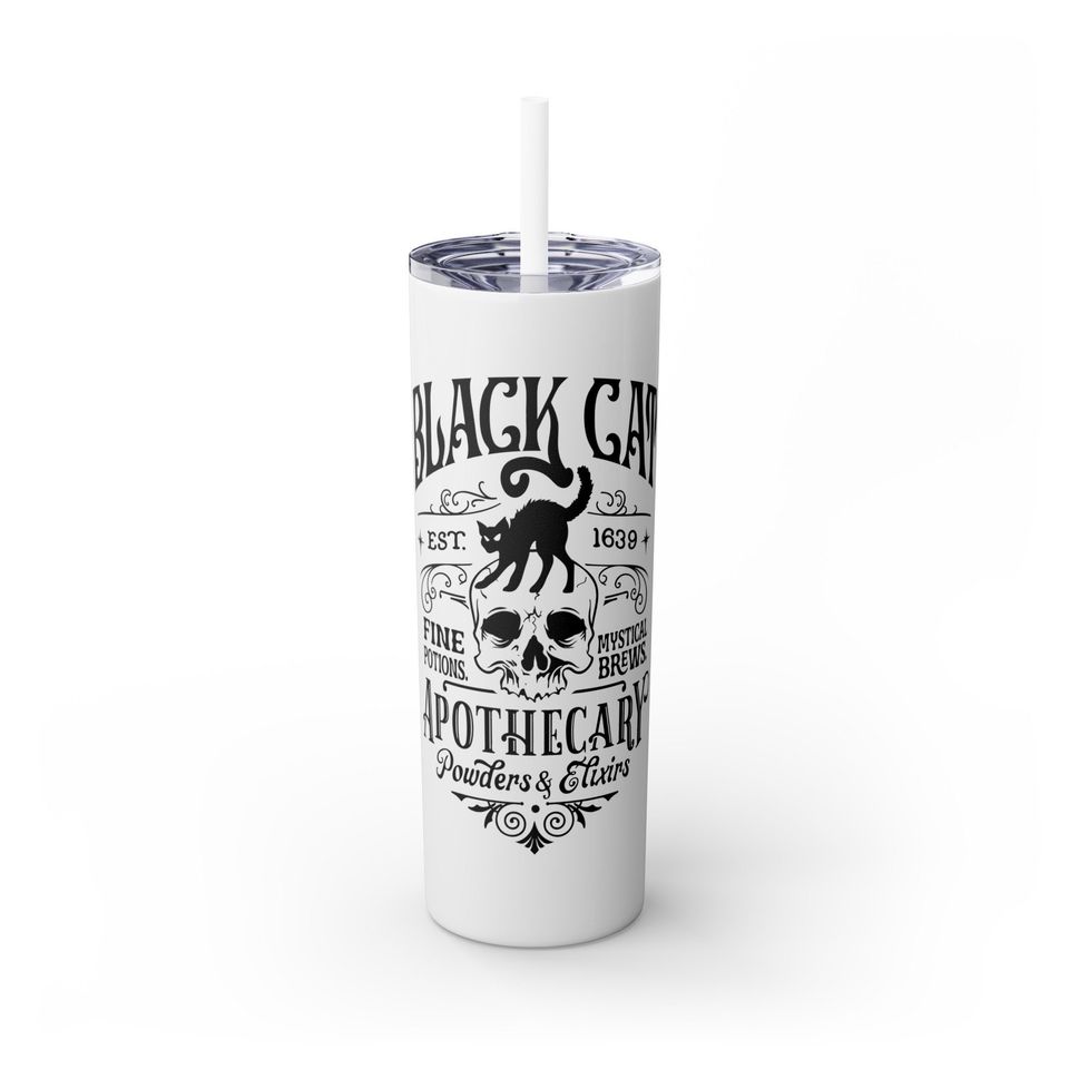 Halloween Tumbler with Straw - Black Cat Apothecary, 20oz